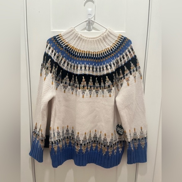 NWT Mens Pullover Sweater S XL Aztec Blue and White Mock Neck - Picture 3 of 10